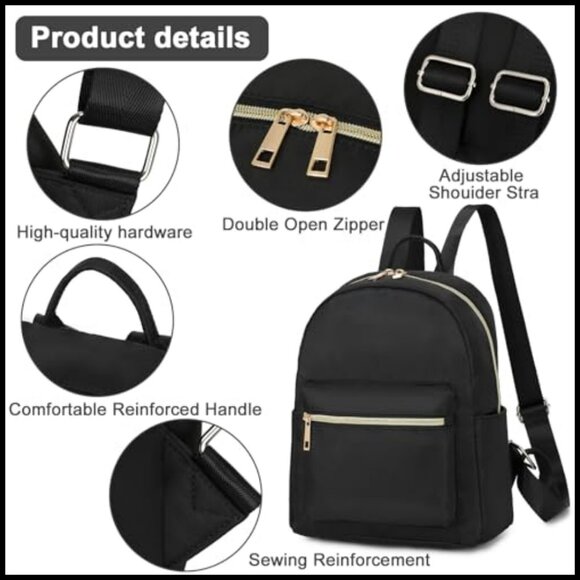 Mini Backpack Water-Resistant Polyester Daypack Adjustable Straps Travel School